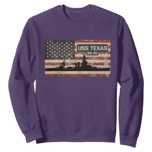 USS Texas BB35 WW1 WW2 Battleship USA American Flag Sweatshirt TS11 Purple Print Your Wear