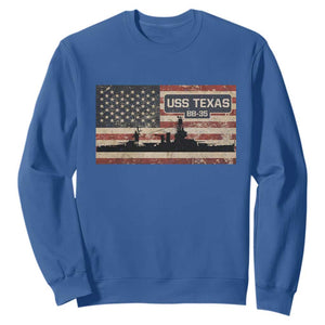 USS Texas BB35 WW1 WW2 Battleship USA American Flag Sweatshirt TS11 Royal Blue Print Your Wear
