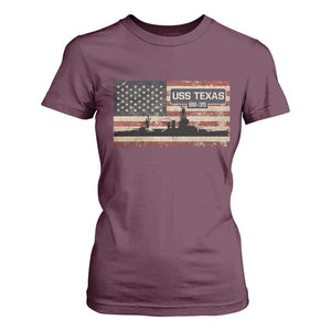 USS Texas BB35 WW1 WW2 Battleship USA American Flag T Shirt For Women TS11 Maroon Print Your Wear