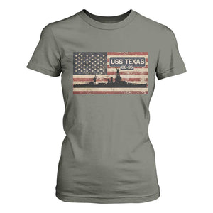USS Texas BB35 WW1 WW2 Battleship USA American Flag T Shirt For Women TS11 Military Green Print Your Wear