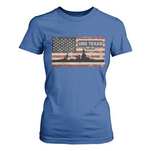 USS Texas BB35 WW1 WW2 Battleship USA American Flag T Shirt For Women TS11 Royal Blue Print Your Wear