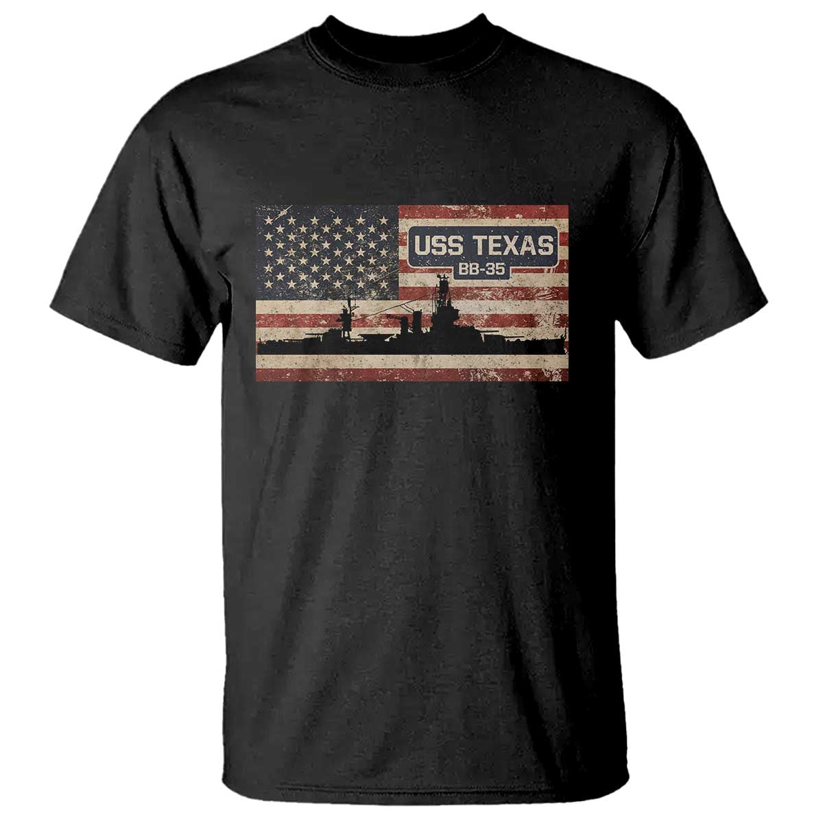 USS Texas BB35 WW1 WW2 Battleship USA American Flag T Shirt TS11 Black Print Your Wear