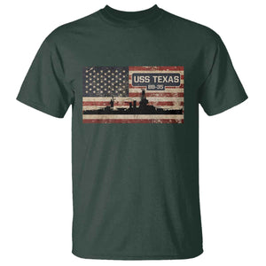 USS Texas BB35 WW1 WW2 Battleship USA American Flag T Shirt TS11 Dark Forest Green Print Your Wear