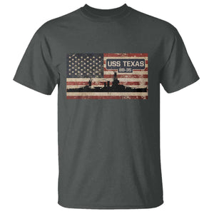 USS Texas BB35 WW1 WW2 Battleship USA American Flag T Shirt TS11 Dark Heather Print Your Wear