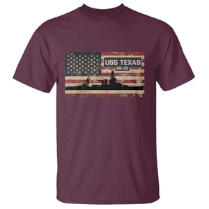 USS Texas BB35 WW1 WW2 Battleship USA American Flag T Shirt TS11 Maroon Print Your Wear