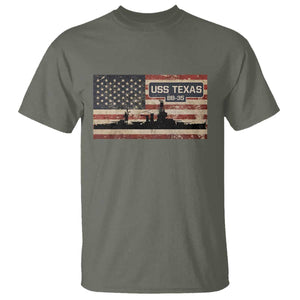 USS Texas BB35 WW1 WW2 Battleship USA American Flag T Shirt TS11 Military Green Print Your Wear