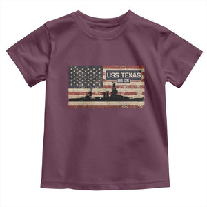 USS Texas BB35 WW1 WW2 Battleship USA American Flag Toddler T Shirt TS11 Maroon Print Your Wear
