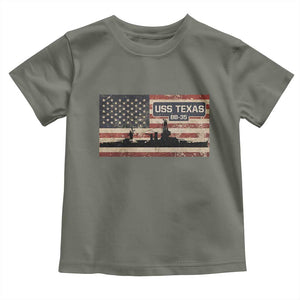 USS Texas BB35 WW1 WW2 Battleship USA American Flag Toddler T Shirt TS11 Military Green Print Your Wear
