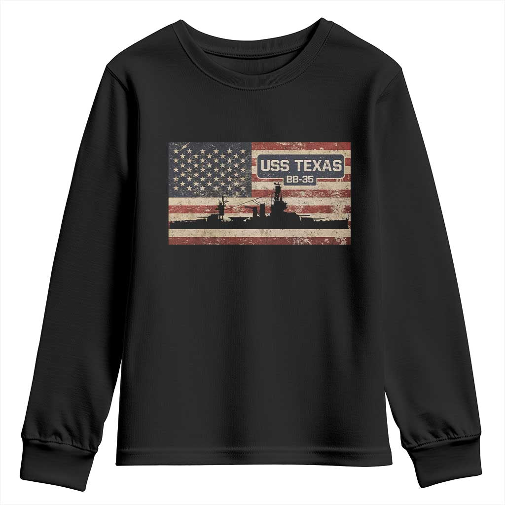 USS Texas BB35 WW1 WW2 Battleship USA American Flag Youth Sweatshirt TS11 Black Print Your Wear