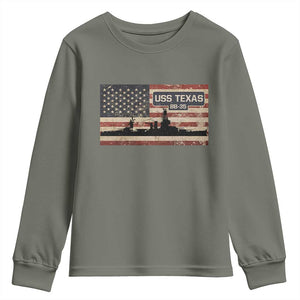 USS Texas BB35 WW1 WW2 Battleship USA American Flag Youth Sweatshirt TS11 Military Green Print Your Wear