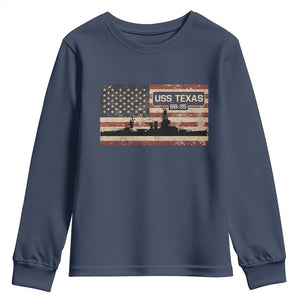 USS Texas BB35 WW1 WW2 Battleship USA American Flag Youth Sweatshirt TS11 Navy Print Your Wear