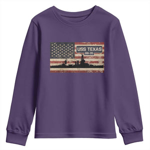 USS Texas BB35 WW1 WW2 Battleship USA American Flag Youth Sweatshirt TS11 Purple Print Your Wear