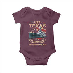 USS Texas Been There Done That And Damn Proud Of It Baby Onesie Battleship USA American Flag TS11 Maroon Print Your Wear