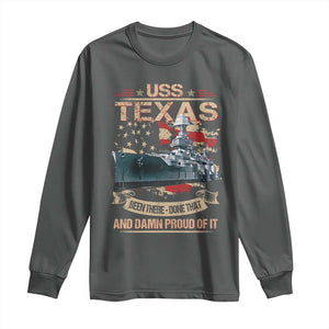 USS Texas Been There Done That And Damn Proud Of It Long Sleeve Shirt Battleship USA American Flag TS11 Dark Heather Print Your Wear