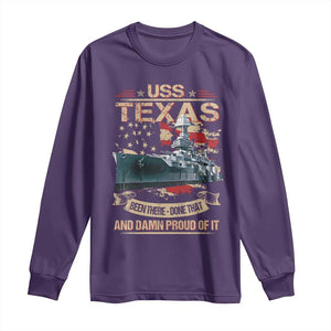 USS Texas Been There Done That And Damn Proud Of It Long Sleeve Shirt Battleship USA American Flag TS11 Purple Print Your Wear