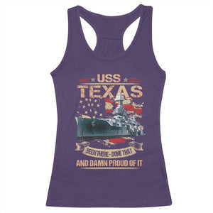 USS Texas Been There Done That And Damn Proud Of It Racerback Tank Top Battleship USA American Flag TS11 Purple Print Your Wear