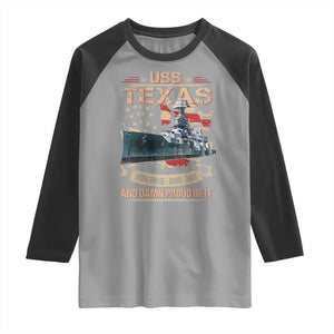 USS Texas Been There Done That And Damn Proud Of It Raglan Shirt Battleship USA American Flag TS11 Sport Gray Black Print Your Wear