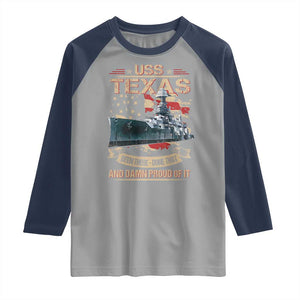 USS Texas Been There Done That And Damn Proud Of It Raglan Shirt Battleship USA American Flag TS11 Sport Gray Navy Print Your Wear