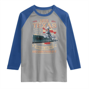 USS Texas Been There Done That And Damn Proud Of It Raglan Shirt Battleship USA American Flag TS11 Sport Gray Royal Print Your Wear