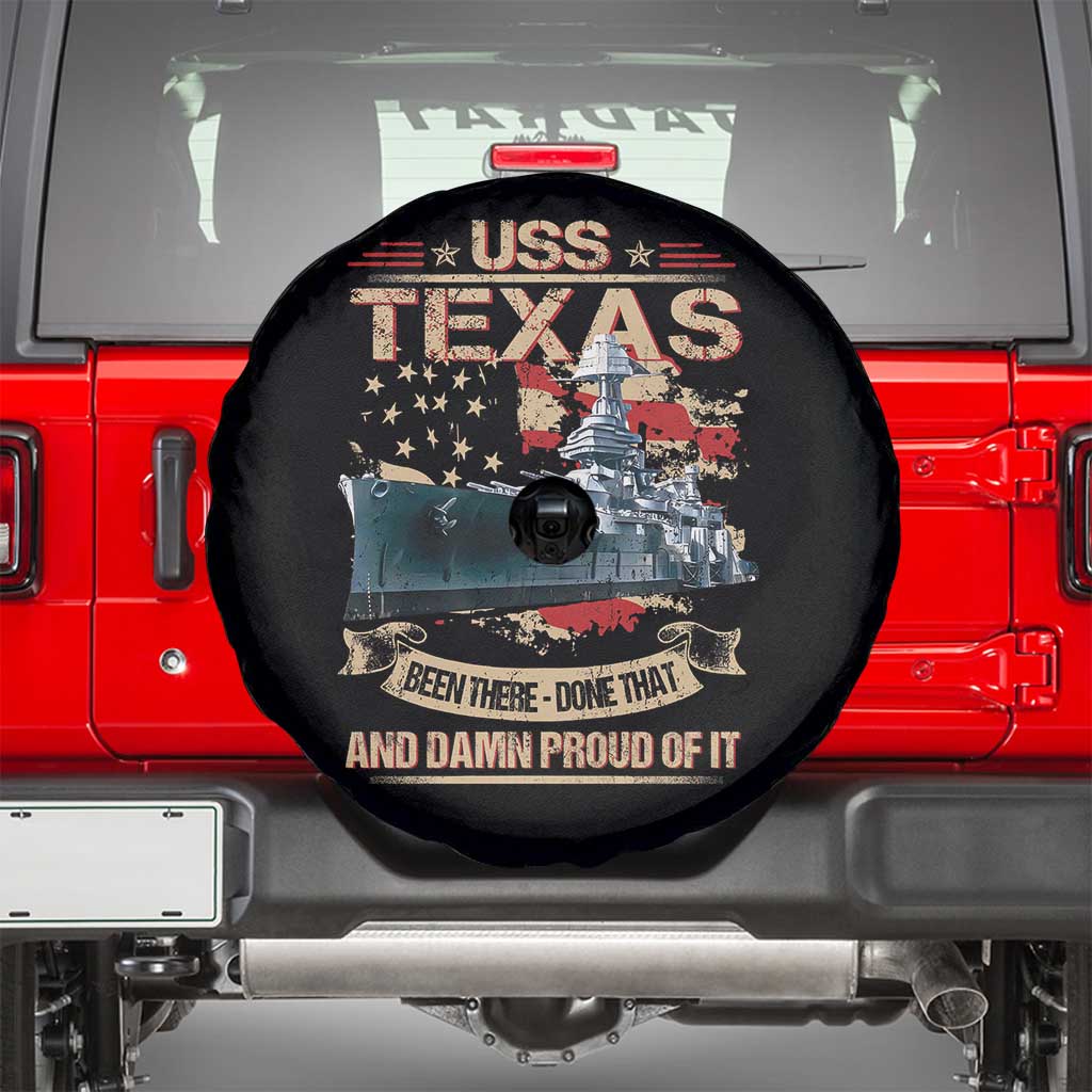 USS Texas Been There Done That And Damn Proud Of It Spare Tire Cover Battleship USA American Flag TS11 Black Print Your Wear