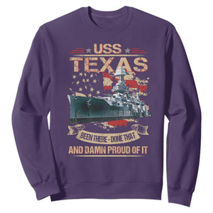 USS Texas Been There Done That And Damn Proud Of It Sweatshirt Battleship USA American Flag TS11 Purple Print Your Wear