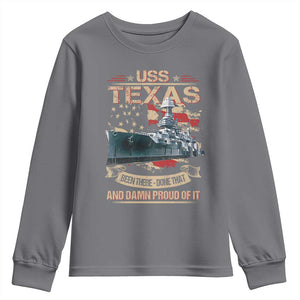 USS Texas Been There Done That And Damn Proud Of It Youth Sweatshirt Battleship USA American Flag TS11 Charcoal Print Your Wear