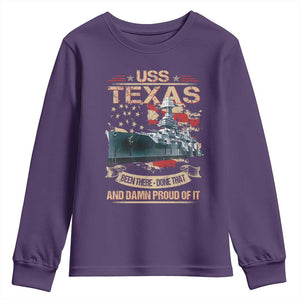 USS Texas Been There Done That And Damn Proud Of It Youth Sweatshirt Battleship USA American Flag TS11 Purple Print Your Wear