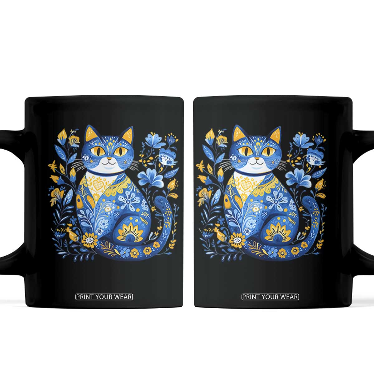 Ukraine Cat Floral Vintage Ukrainian Flag Coffee Mug TS10 Black Print Your Wear