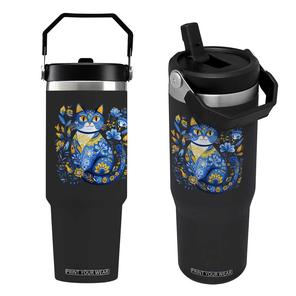 Ukraine Cat Floral Vintage Ukrainian Flag Flip Straw Tumbler TS10 One Size: 30 oz Black Print Your Wear
