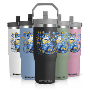 Ukraine Cat Floral Vintage Ukrainian Flag Flip Straw Tumbler TS10 Print Your Wear