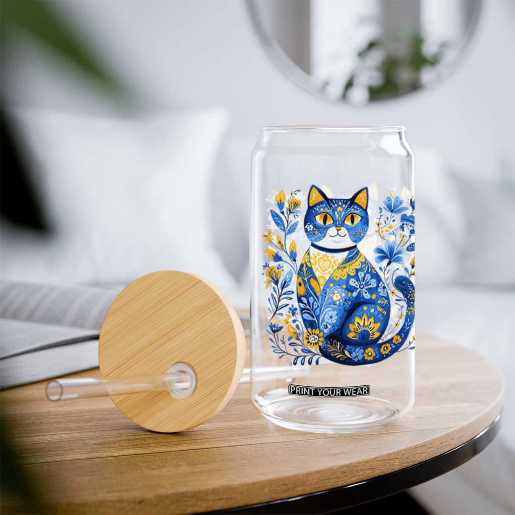 Ukraine Cat Floral Vintage Ukrainian Flag Glass Can TS10 Print Your Wear