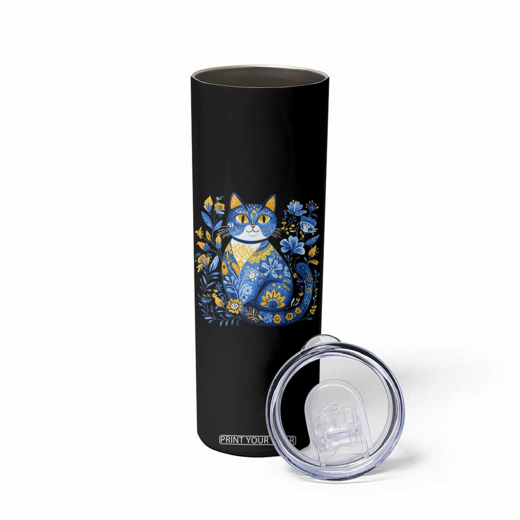 Ukraine Cat Floral Vintage Ukrainian Flag Skinny Tumbler TS10 Print Your Wear