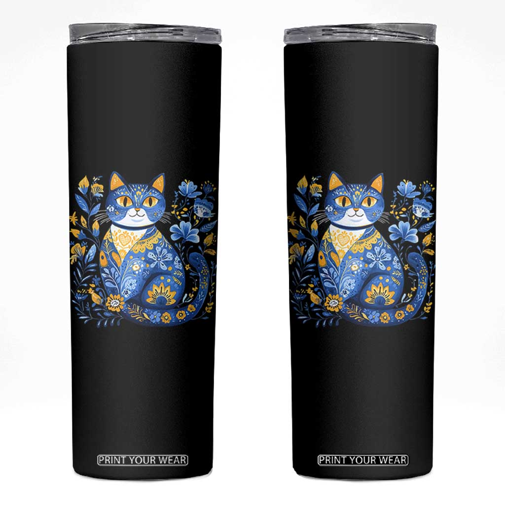 Ukraine Cat Floral Vintage Ukrainian Flag Skinny Tumbler TS10 Black Print Your Wear