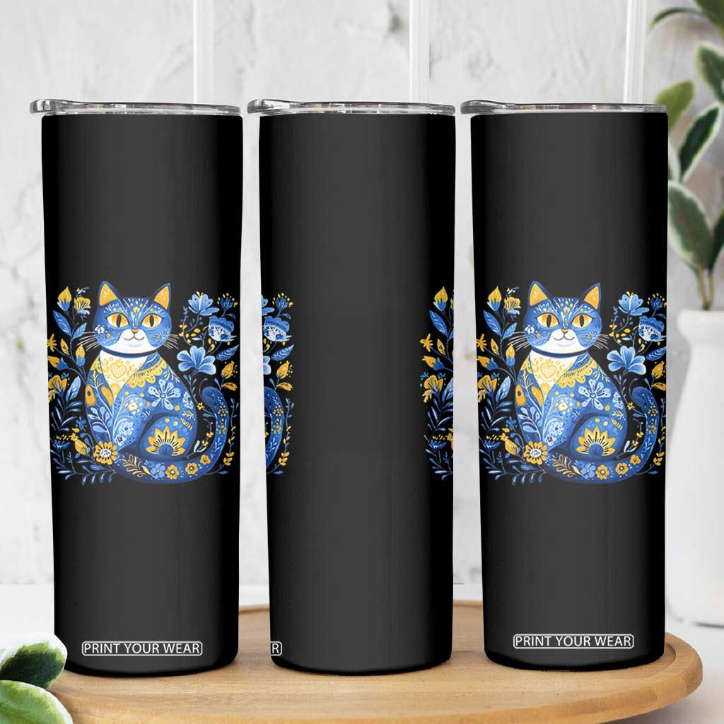 Ukraine Cat Floral Vintage Ukrainian Flag Skinny Tumbler TS10 Print Your Wear