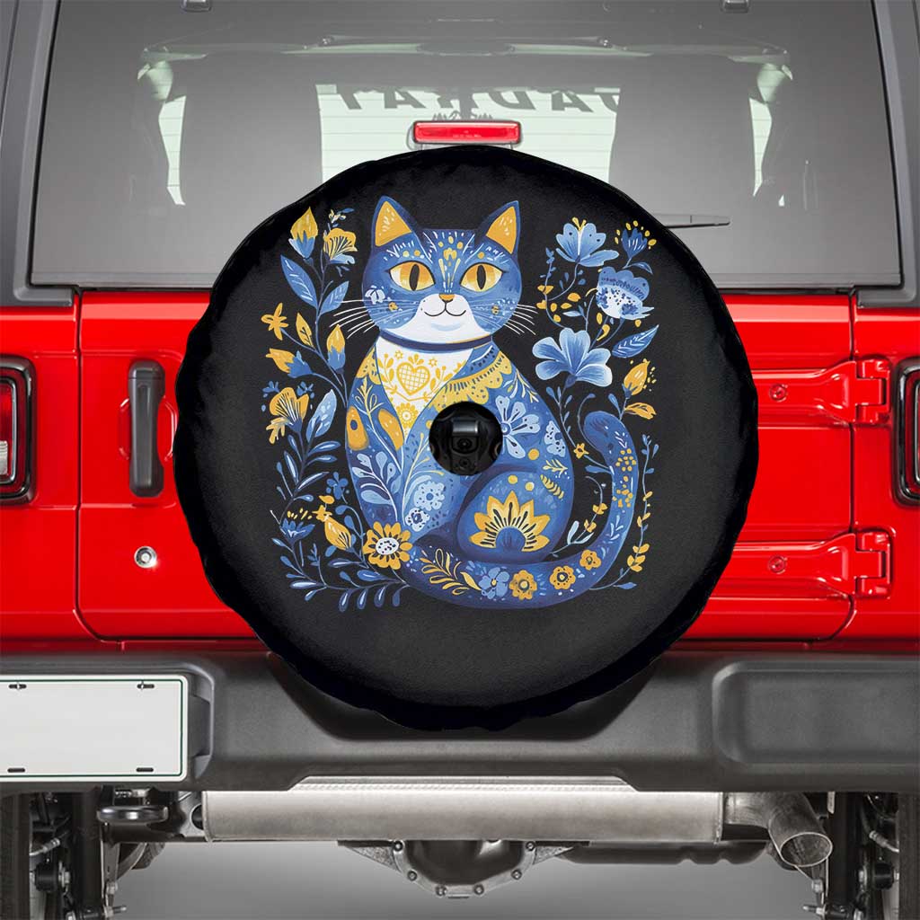 Ukraine Cat Floral Vintage Ukrainian Flag Spare Tire Cover TS10 Black Print Your Wear