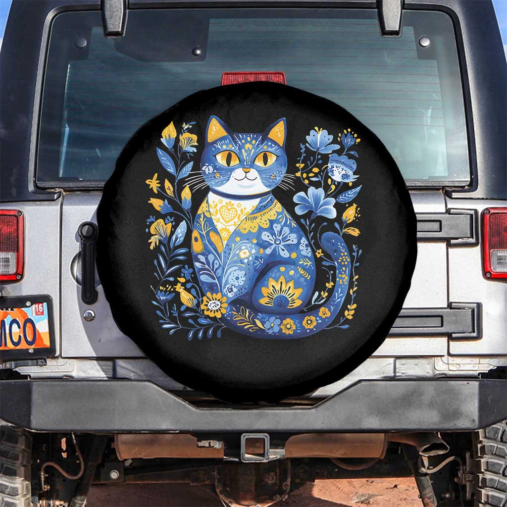 Ukraine Cat Floral Vintage Ukrainian Flag Spare Tire Cover TS10 No hole Black Print Your Wear