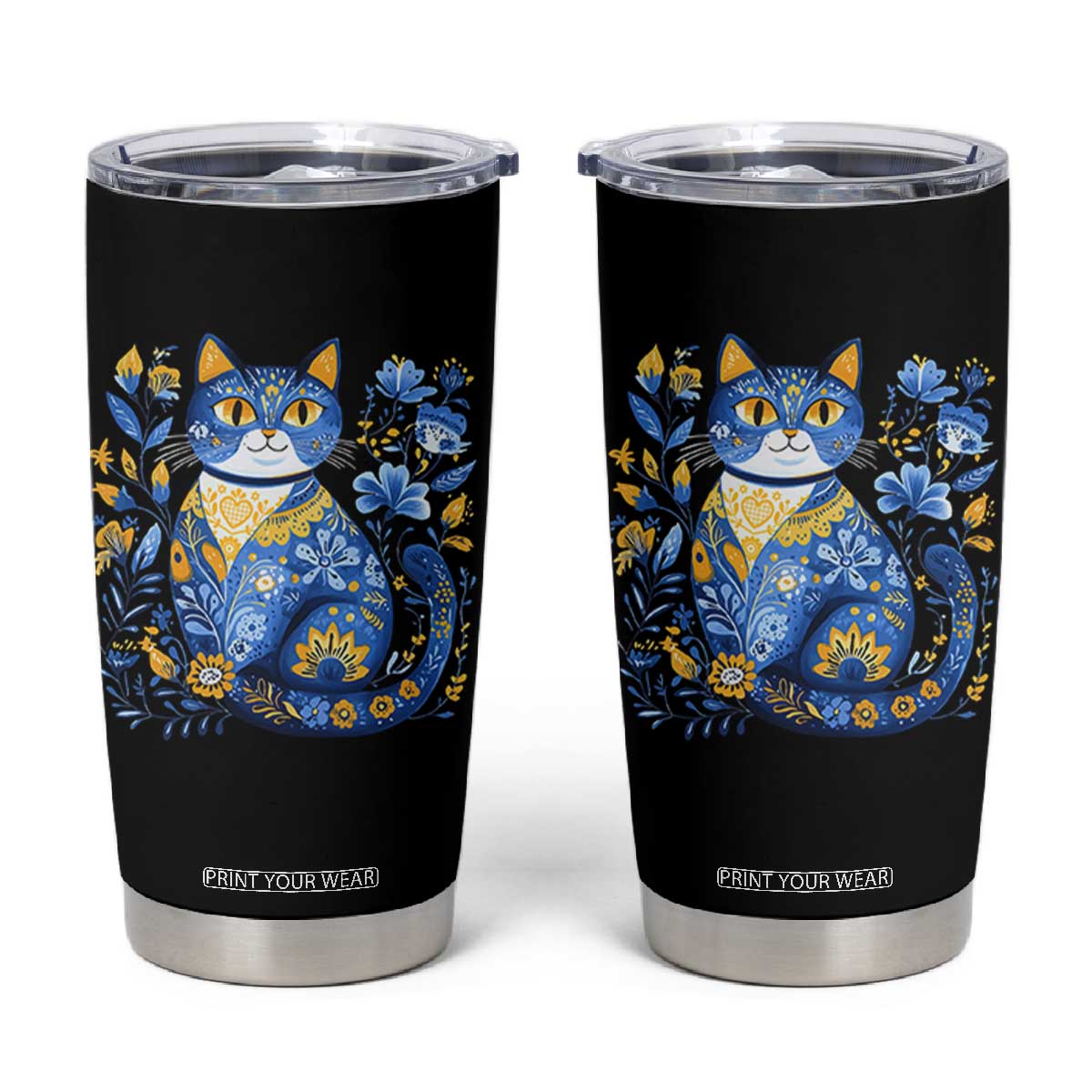 Ukraine Cat Floral Vintage Ukrainian Flag Tumbler Cup TS10 Black Print Your Wear