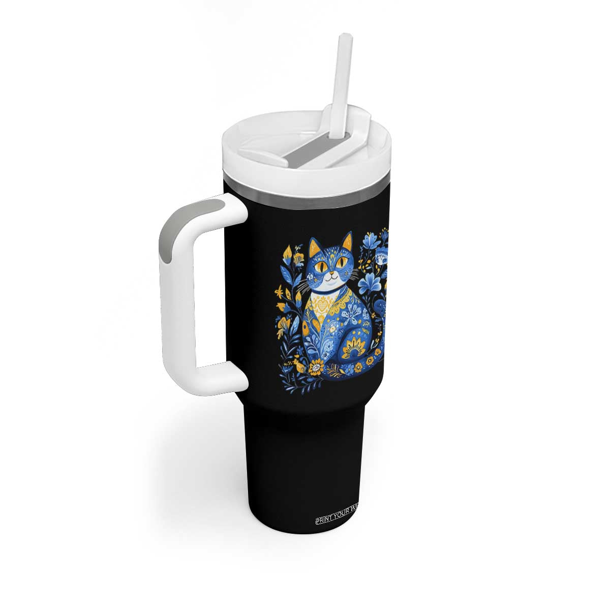 Ukraine Cat Floral Vintage Ukrainian Flag Tumbler With Handle TS10 Print Your Wear