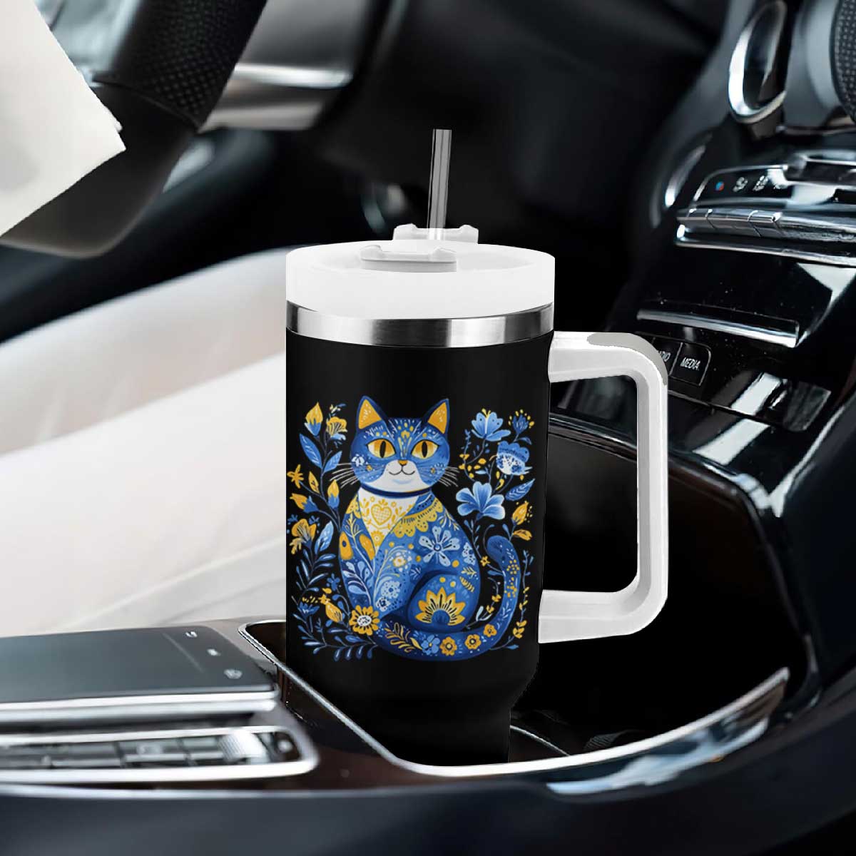 Ukraine Cat Floral Vintage Ukrainian Flag Tumbler With Handle TS10 Print Your Wear