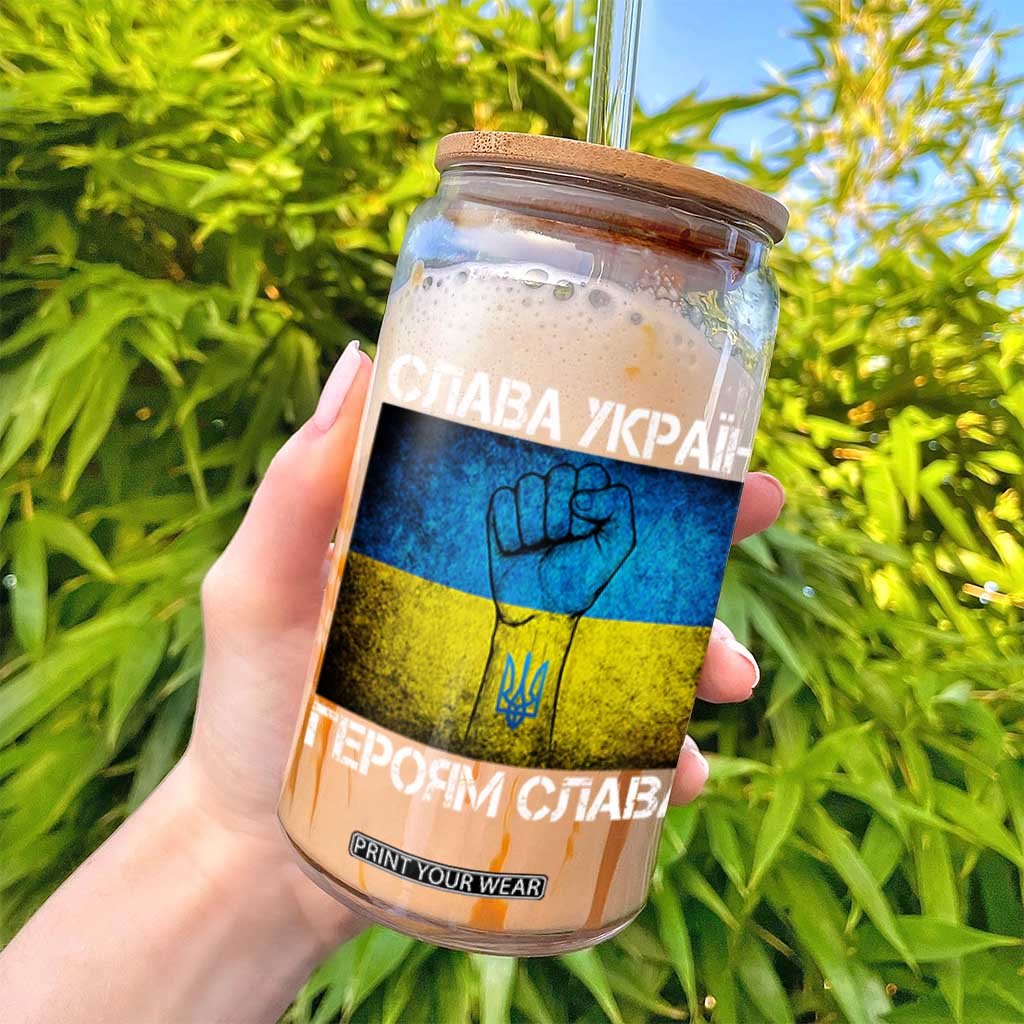 Ukraine Flag Glass Can Glory to the Heroes Ukrainian Patriot Patriotic TS10 Print Your Wear
