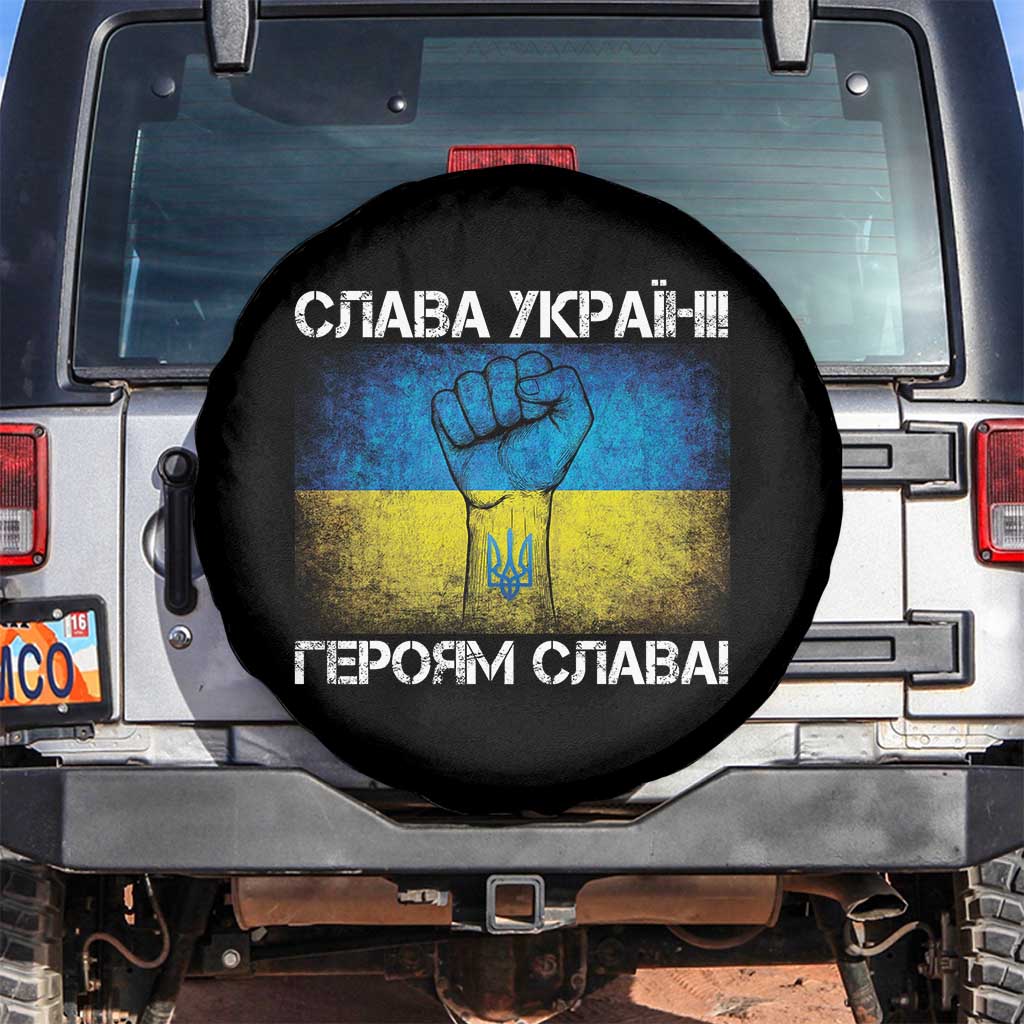 Ukraine Flag Spare Tire Cover Glory to the Heroes Ukrainian Patriot Patriotic TS10 No hole Black Print Your Wear