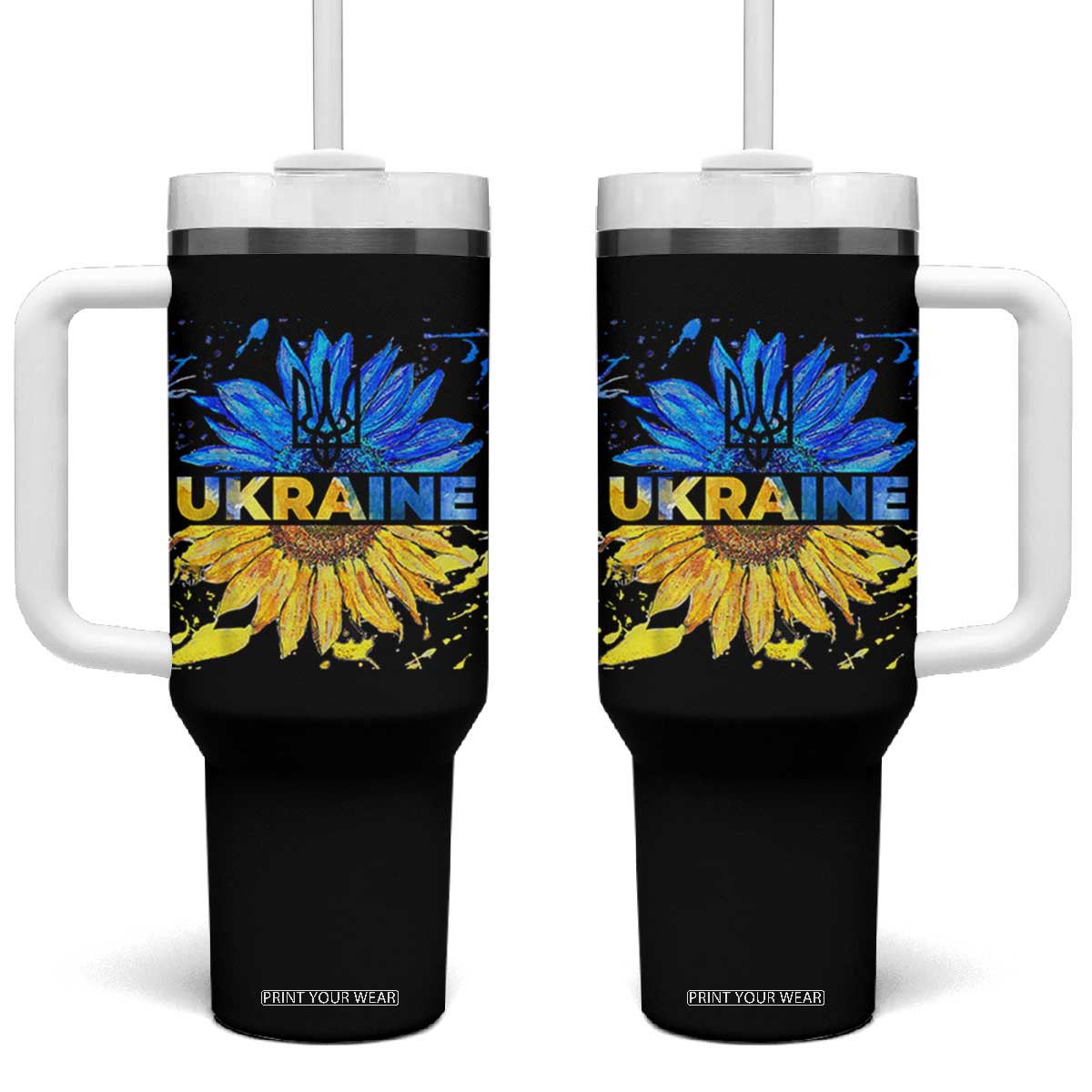 Ukraine Sunflower Ukrainian Flag Tumbler With Handle TS10 One Size: 40 oz Black Print Your Wear