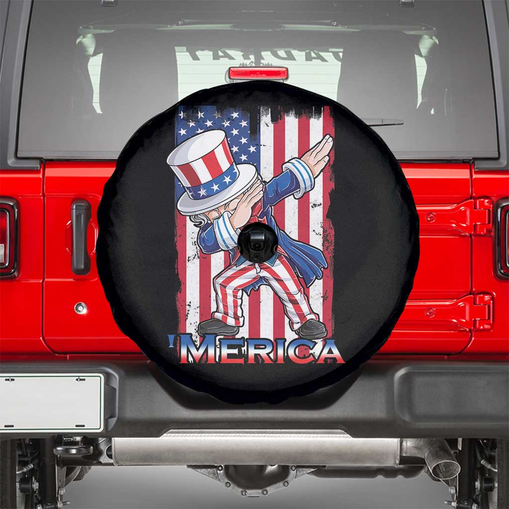 Uncle Sam Dabbing Spare Tire Cover 4th of July American Flag TS02 Black Print Your Wear