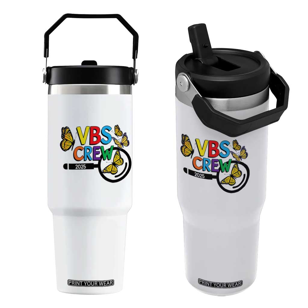VBS 2025 Flip Straw Tumbler Magnified Vacation Bible School Butterfly VBS Team TS02 One Size: 30 oz White Print Your Wear