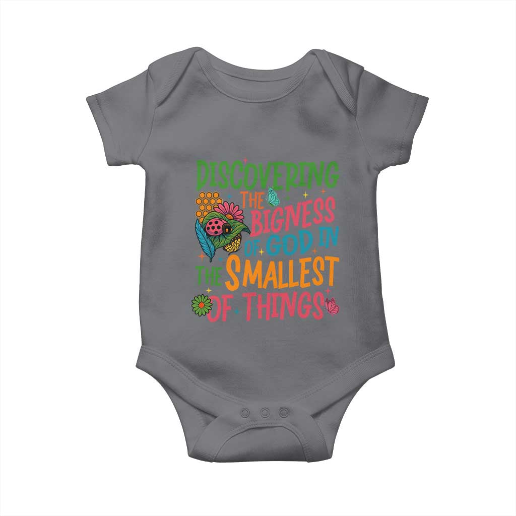 VBS 2025 Insects Adventure Baby Onesie Discovering the Bigness of God in the Smallest of Things TS02 Charcoal Print Your Wear