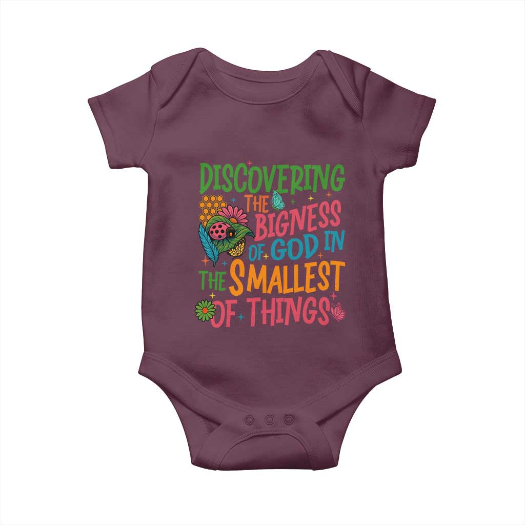 VBS 2025 Insects Adventure Baby Onesie Discovering the Bigness of God in the Smallest of Things TS02 Maroon Print Your Wear