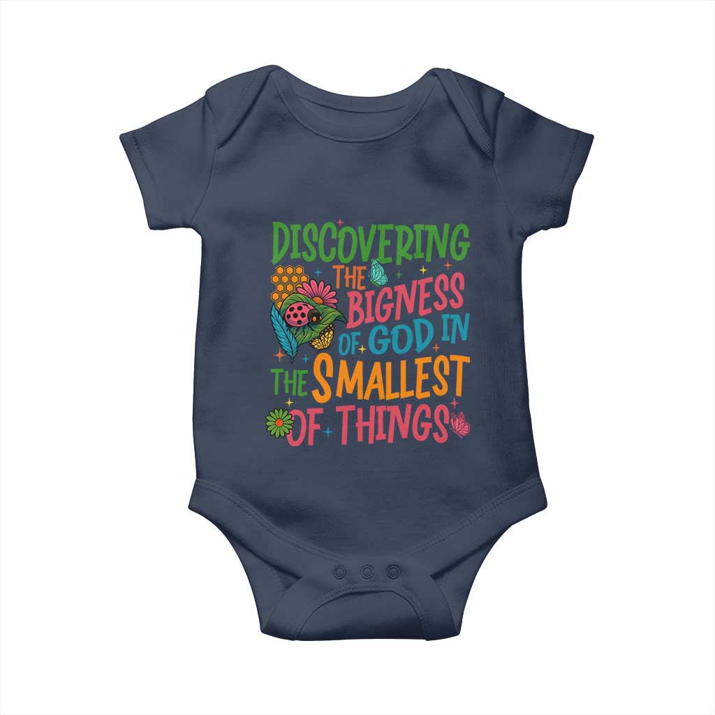 VBS 2025 Insects Adventure Baby Onesie Discovering the Bigness of God in the Smallest of Things TS02 Navy Print Your Wear