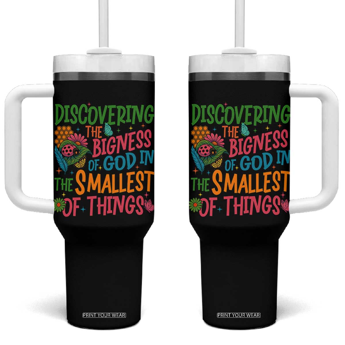 VBS 2025 Insects Adventure Tumbler With Handle Discovering the Bigness of God in the Smallest of Things TS02 One Size: 40 oz Black Print Your Wear