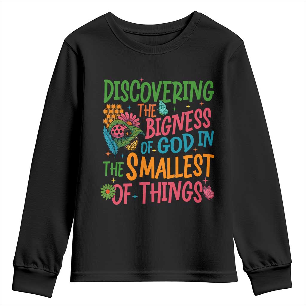 VBS 2025 Insects Adventure Youth Sweatshirt Discovering the Bigness of God in the Smallest of Things TS02 Black Print Your Wear