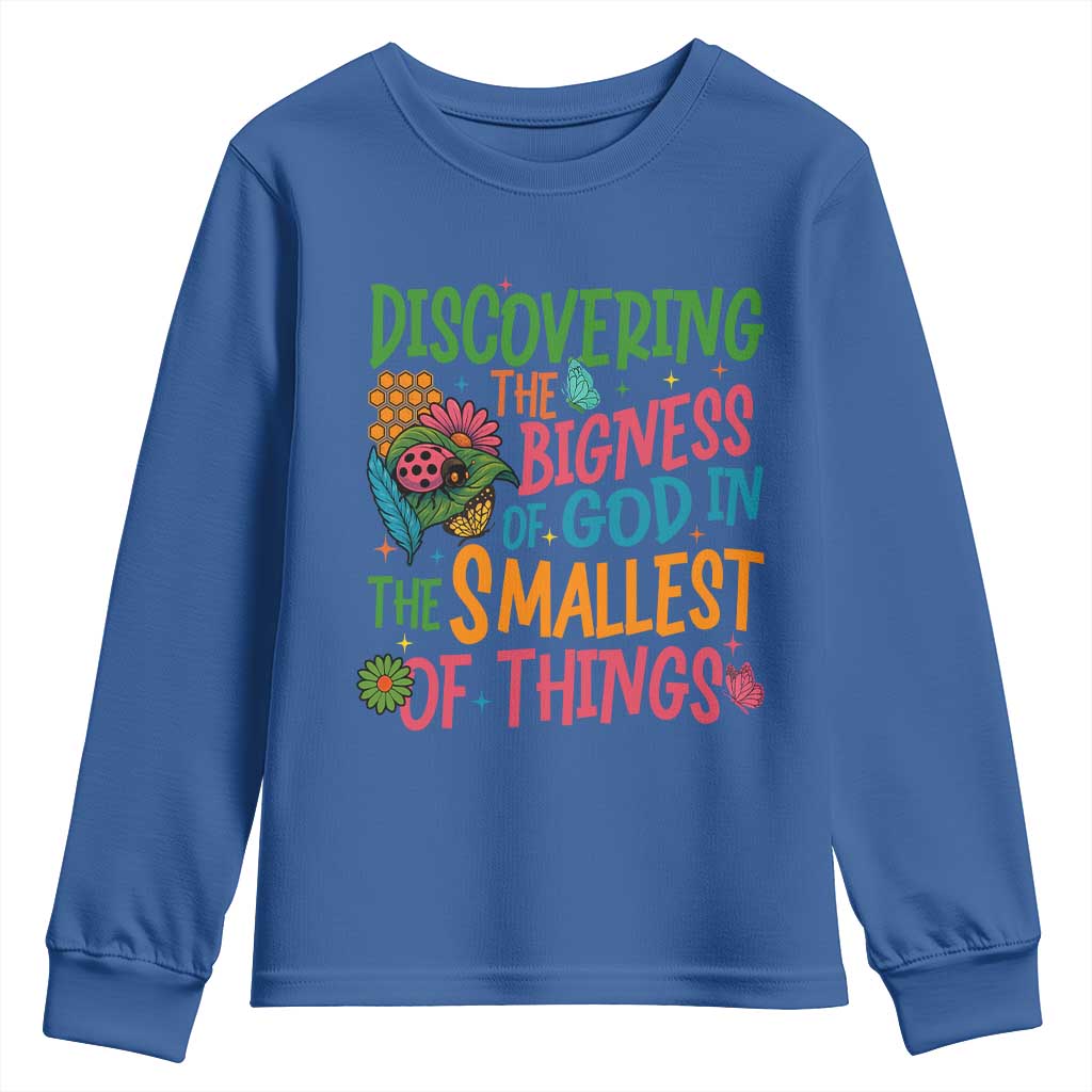 VBS 2025 Insects Adventure Youth Sweatshirt Discovering the Bigness of God in the Smallest of Things TS02 Royal Blue Print Your Wear